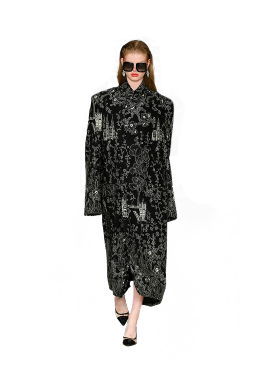 Hand-Embroidered London Wool Long Coat