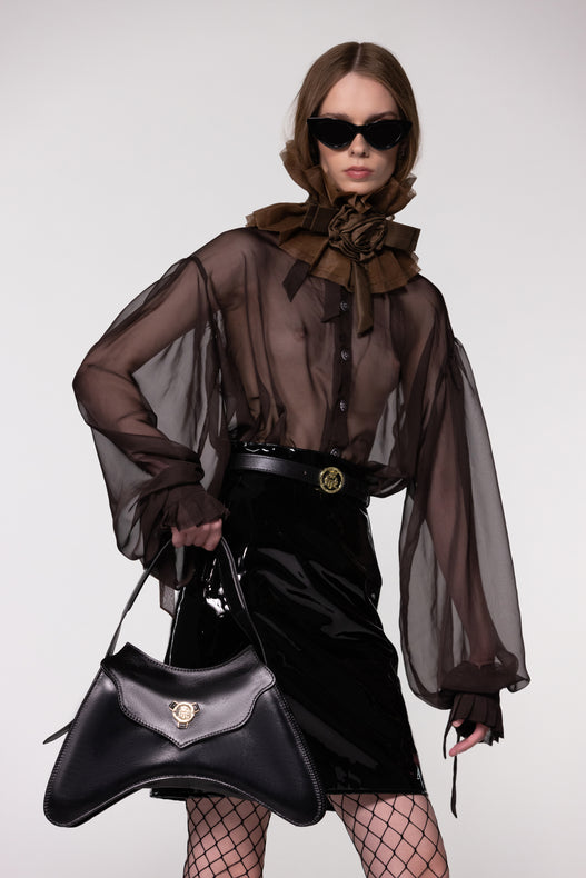 Brown Sheer Silk Organza Shirt