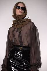 Brown Sheer Silk Organza Shirt
