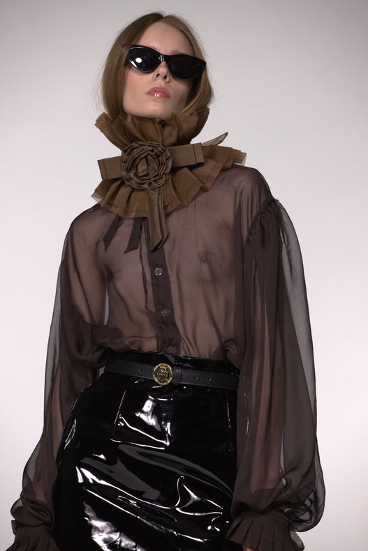 Brown Sheer Silk Organza Shirt