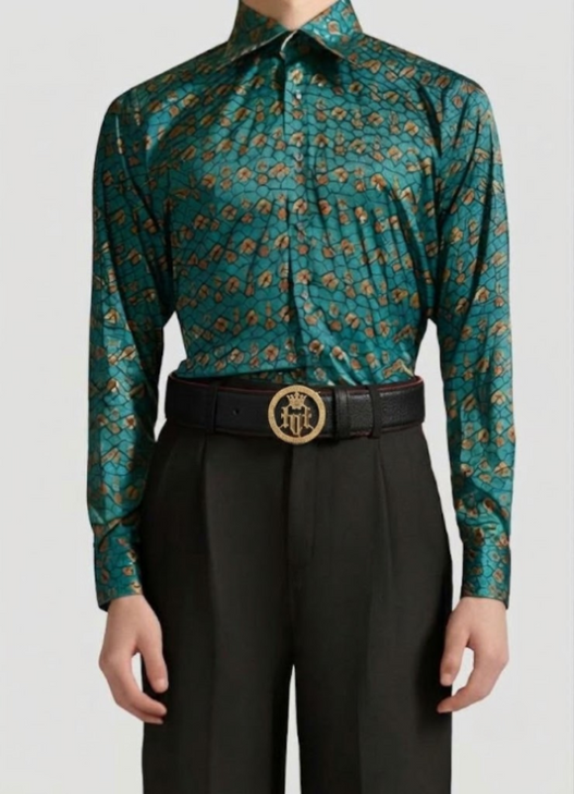 Helen Anthony Men's Monogram Gold Buckle Leather Belt