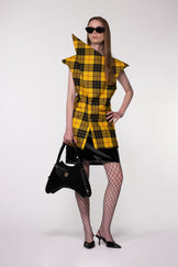 Yellow Check Sculptural Double Breasted Jacket