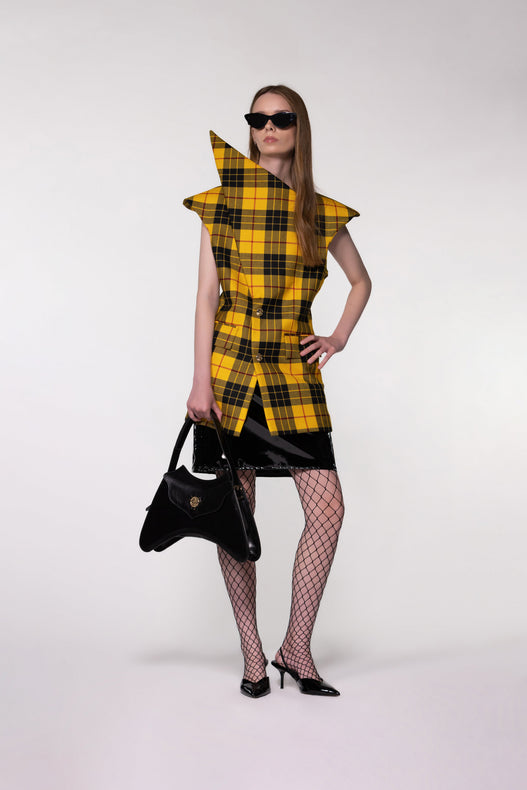 Yellow Check Sculptural Double Breasted Jacket