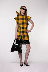 Yellow Check Sculptural Double Breasted Jacket