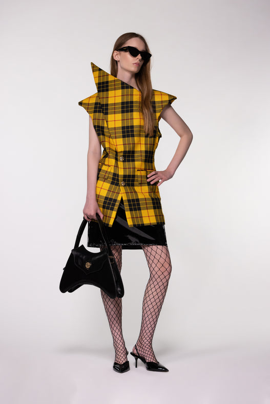 Yellow Check Sculptural Double Breasted Jacket
