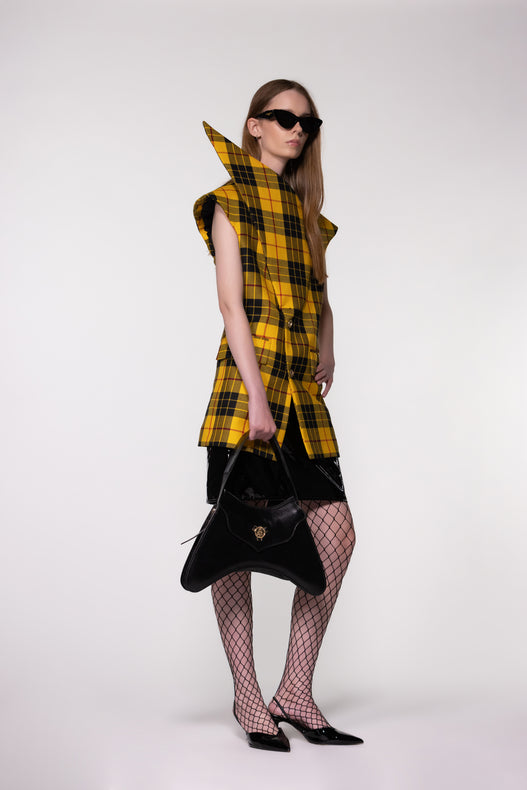 Yellow Check Sculptural Double Breasted Jacket
