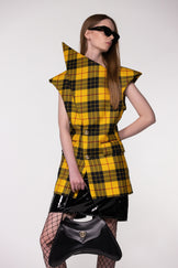 Yellow Check Sculptural Double Breasted Jacket