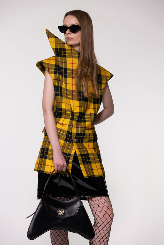 Yellow Check Sculptural Double Breasted Jacket