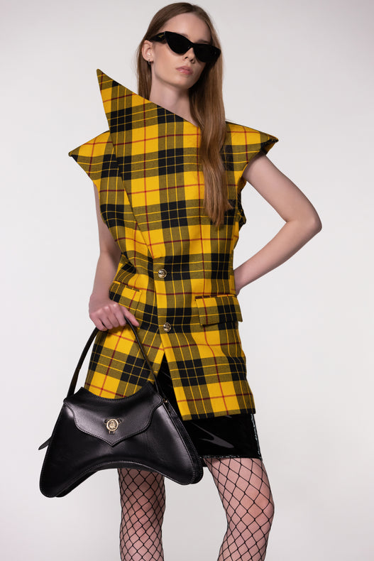 Yellow Check Sculptural Double Breasted Jacket