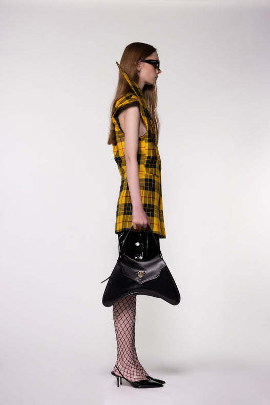 Yellow Check Sculptural Double Breasted Jacket