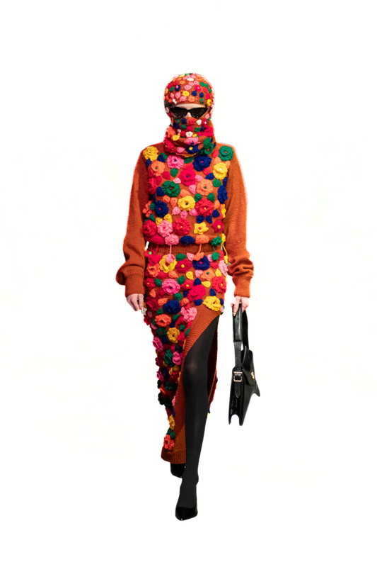 Hand Knit Flower Balaclava Hood