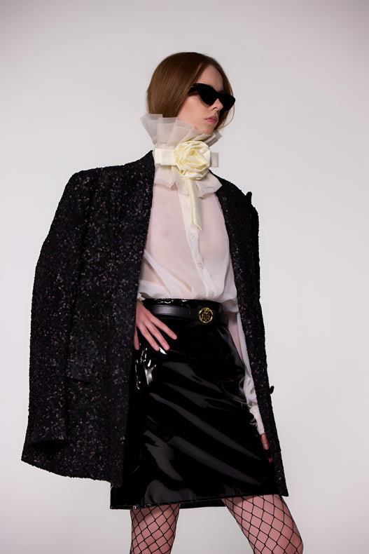 Hand-Embroidered Sequin Wool Double-Breasted Blazer