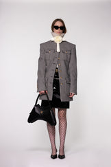 Houndstooth Round Neck Tailored Wool Jacket