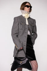 Houndstooth Round Neck Tailored Wool Jacket