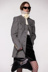Houndstooth Round Neck Tailored Wool Jacket