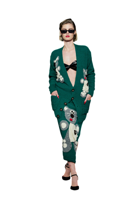 Hand Knit V Neck Wool Cardigan and Maxi Skirt