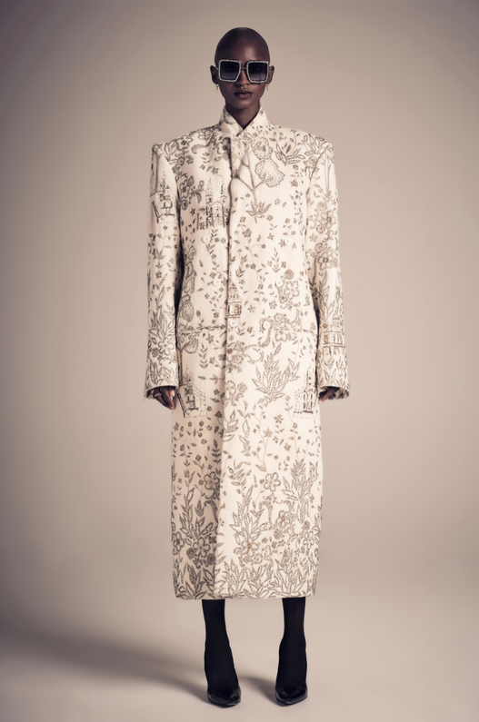 Hand-Embroidered London Wool Long Coat