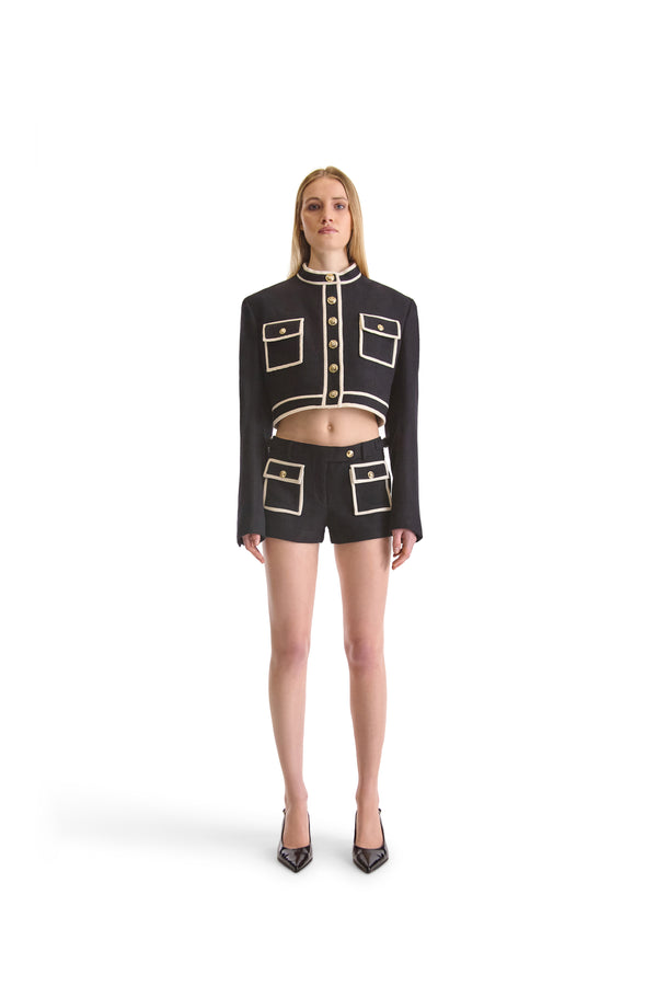 Tailored Wool Contrast Piping Shorts