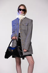 Houndstooth Round Neck Tailored Wool Jacket