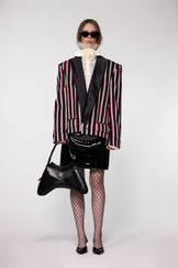 Satin Shawl Lapel Striped Wool Cropped Jacket