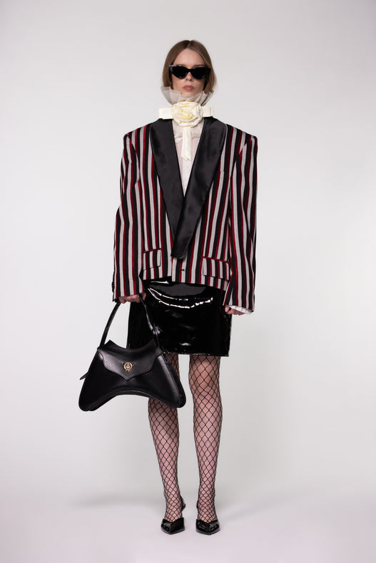 Satin Shawl Lapel Striped Wool Cropped Jacket