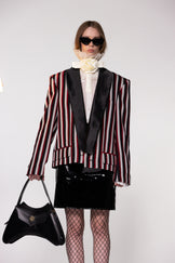 Satin Shawl Lapel Striped Wool Cropped Jacket