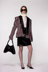 Satin Shawl Lapel Striped Wool Cropped Jacket