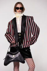 Satin Shawl Lapel Striped Wool Cropped Jacket