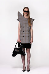 Brown Check Sculptural Double Breasted Jacket
