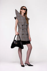 Brown Check Sculptural Double Breasted Jacket