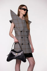 Brown Check Sculptural Double Breasted Jacket