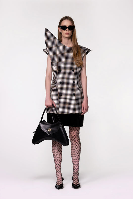 Brown Check Sculptural Double Breasted Jacket