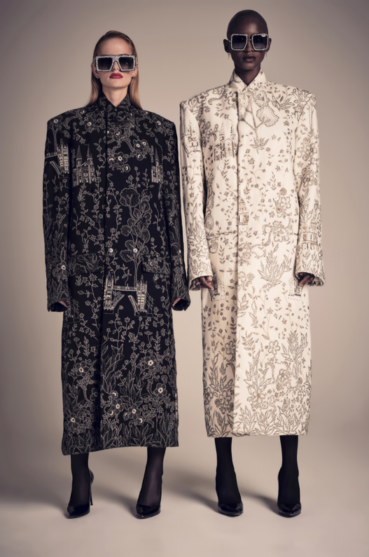Hand-Embroidered London Wool Long Coat
