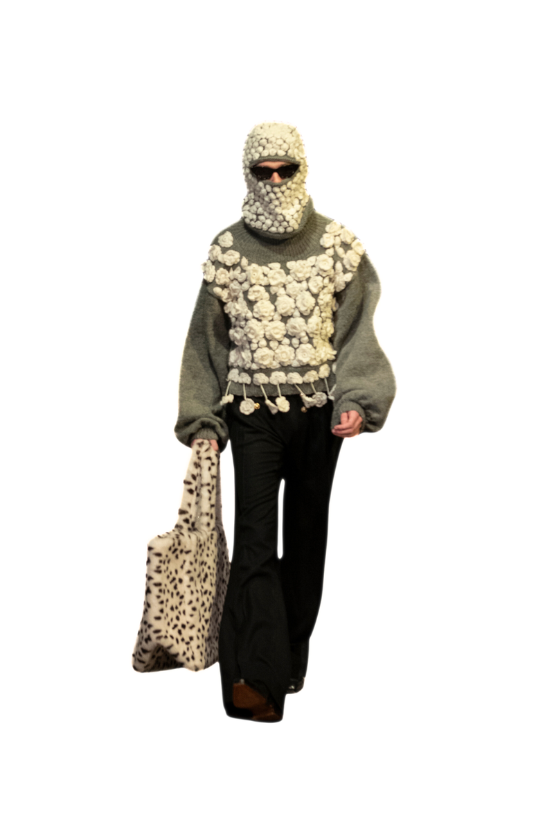 Hand Knit Flower Balaclava Hood