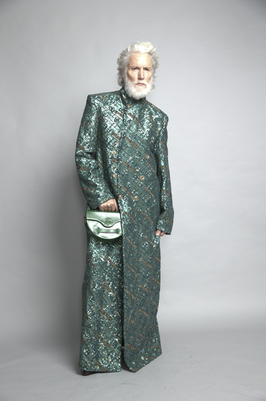 Hand-Embroidered Monogram Wool Long Coat