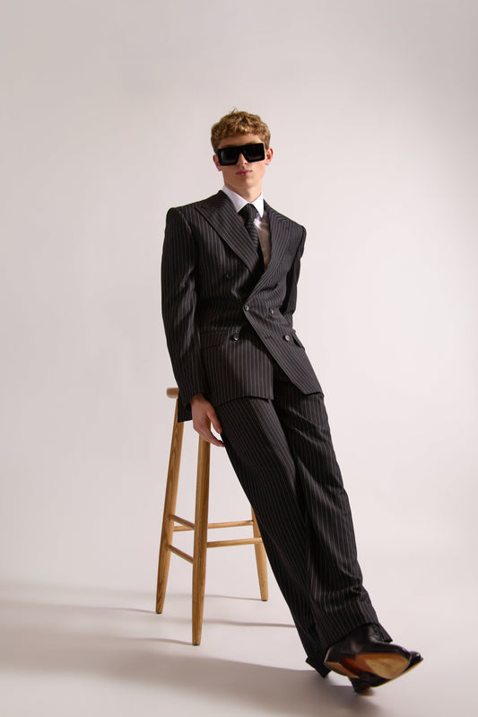 Pinstripe Double Breasted Wool & Cashmere Suit