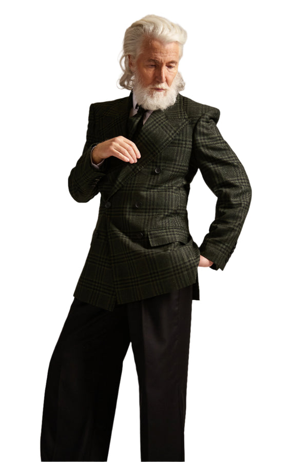 Peak Lapel Double Breasted Check Blazer