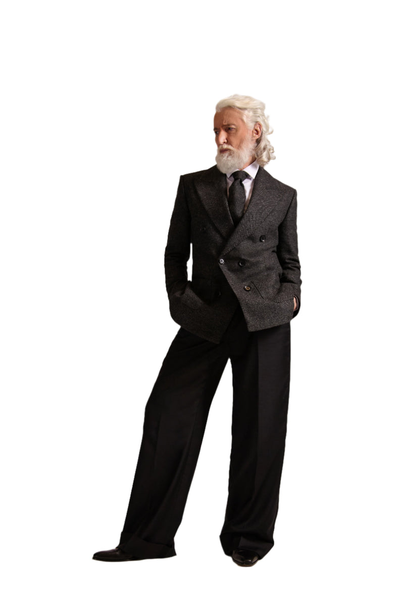 Peak Lapel Double Breasted Tweed Wool Blazer