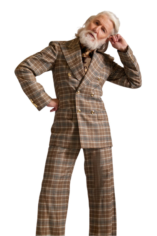 Tailored Wide Leg Wool Check Trousers