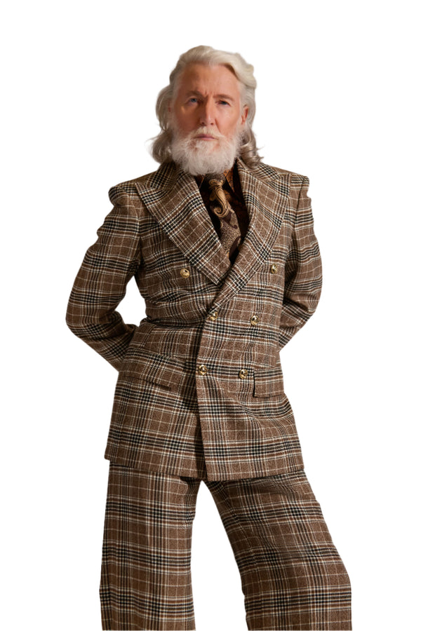 Peak Lapel Double Breasted Check Blazer