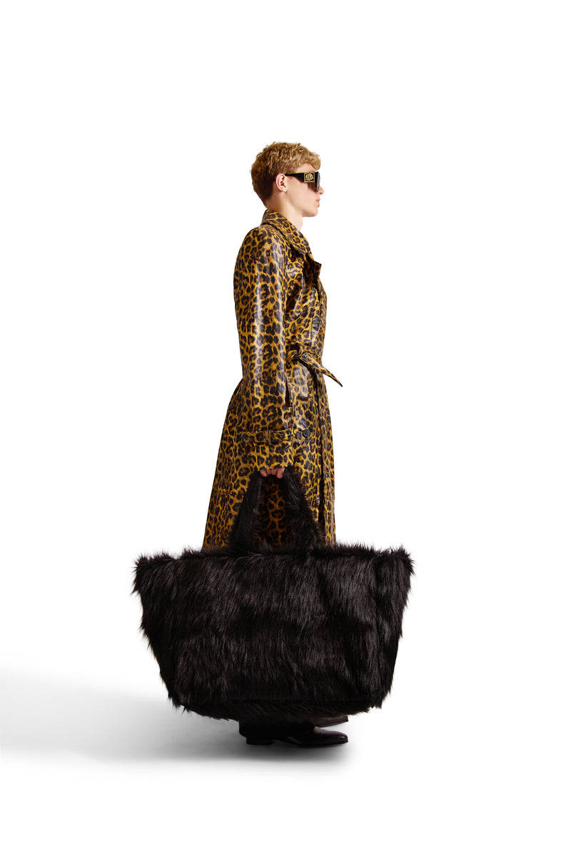 Double Breasted Belted Leather Long Coat