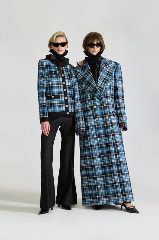 Tailored Double Breasted Wool Check Overcoat