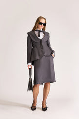 Tailored Wool Single Breasted Birdeye Jacket & Skirt Set