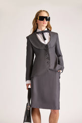 Tailored Wool Single Breasted Birdeye Jacket & Skirt Set