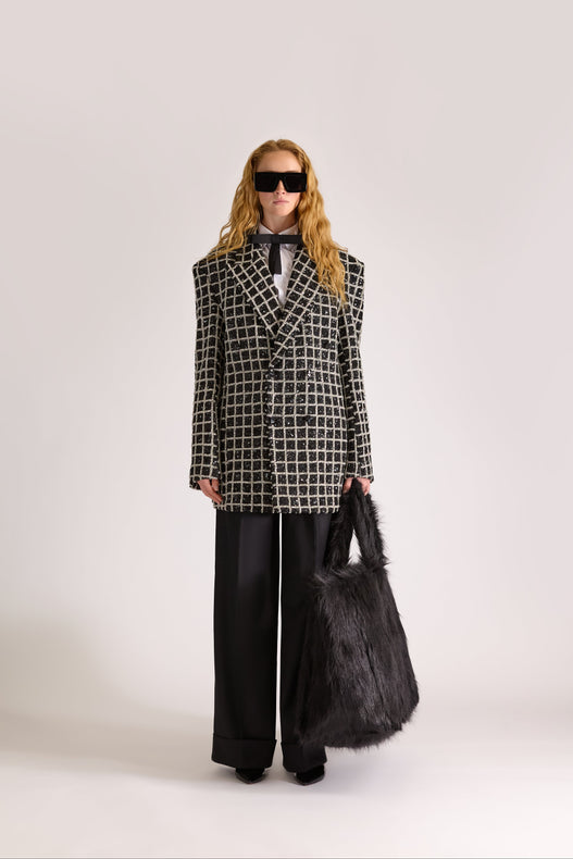 Hand-Embroidered Double Breasted Wool Blazer