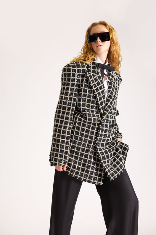 Hand-Embroidered Double Breasted Wool Blazer