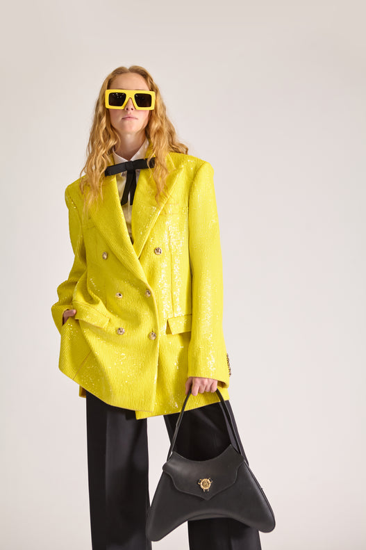 Hand-Embroidered Double Breasted Wool Blazer