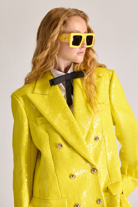 Hand-Embroidered Double Breasted Wool Blazer