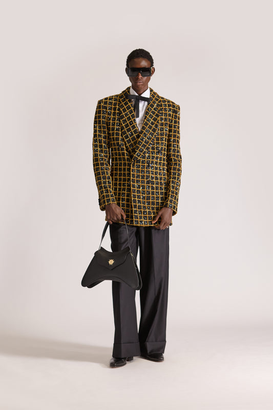 Hand-Embroidered Double Breasted Wool Blazer