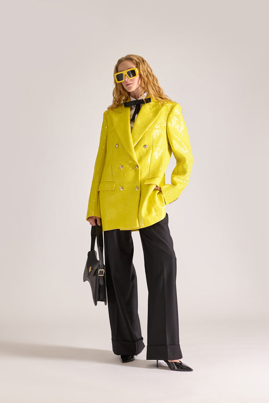 Hand-Embroidered Double Breasted Wool Blazer